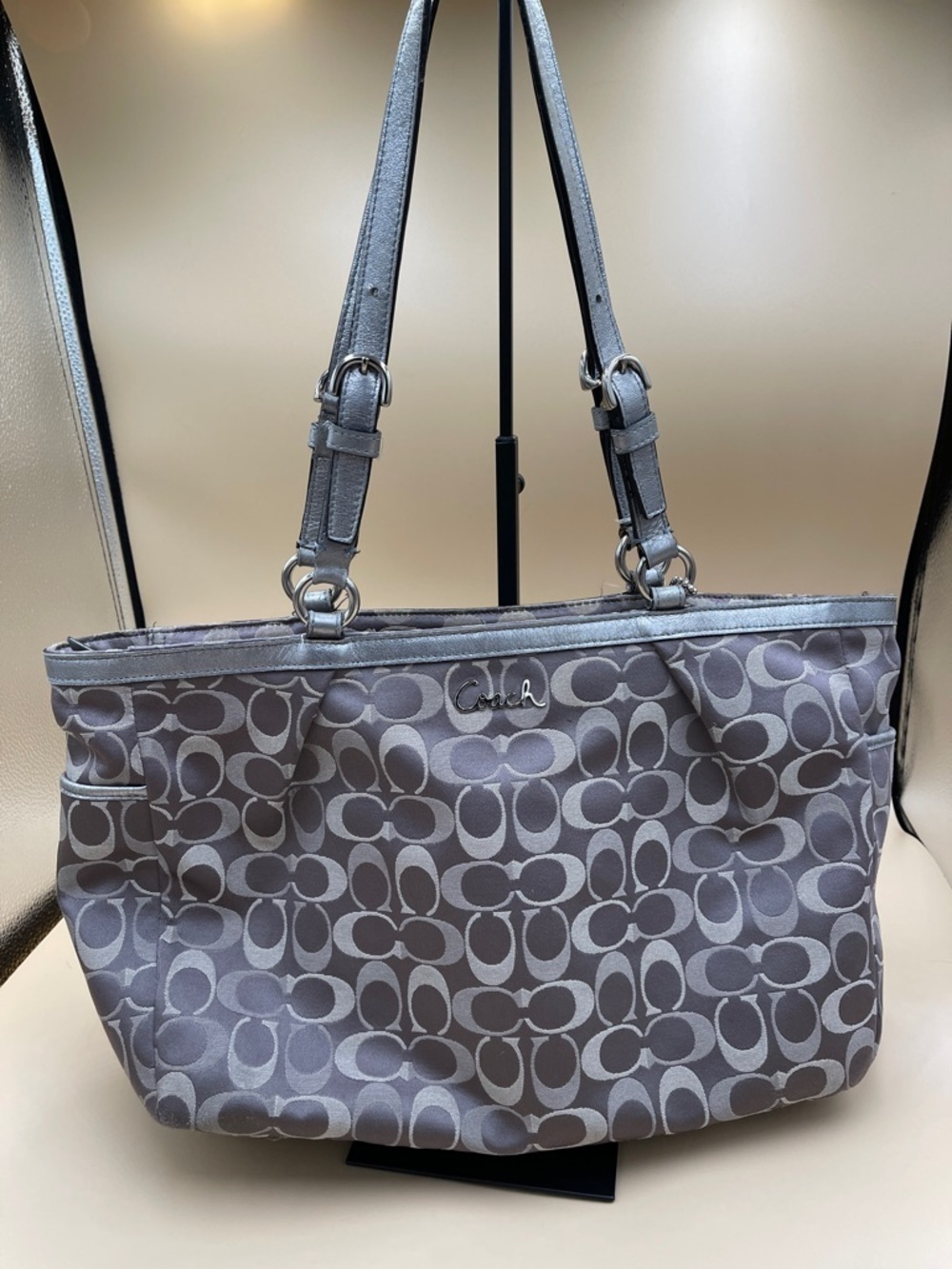 Coach Gray and Silver Metallic Signature Satchel G1175-F17698 Daily Coach - Picture 2 of 12